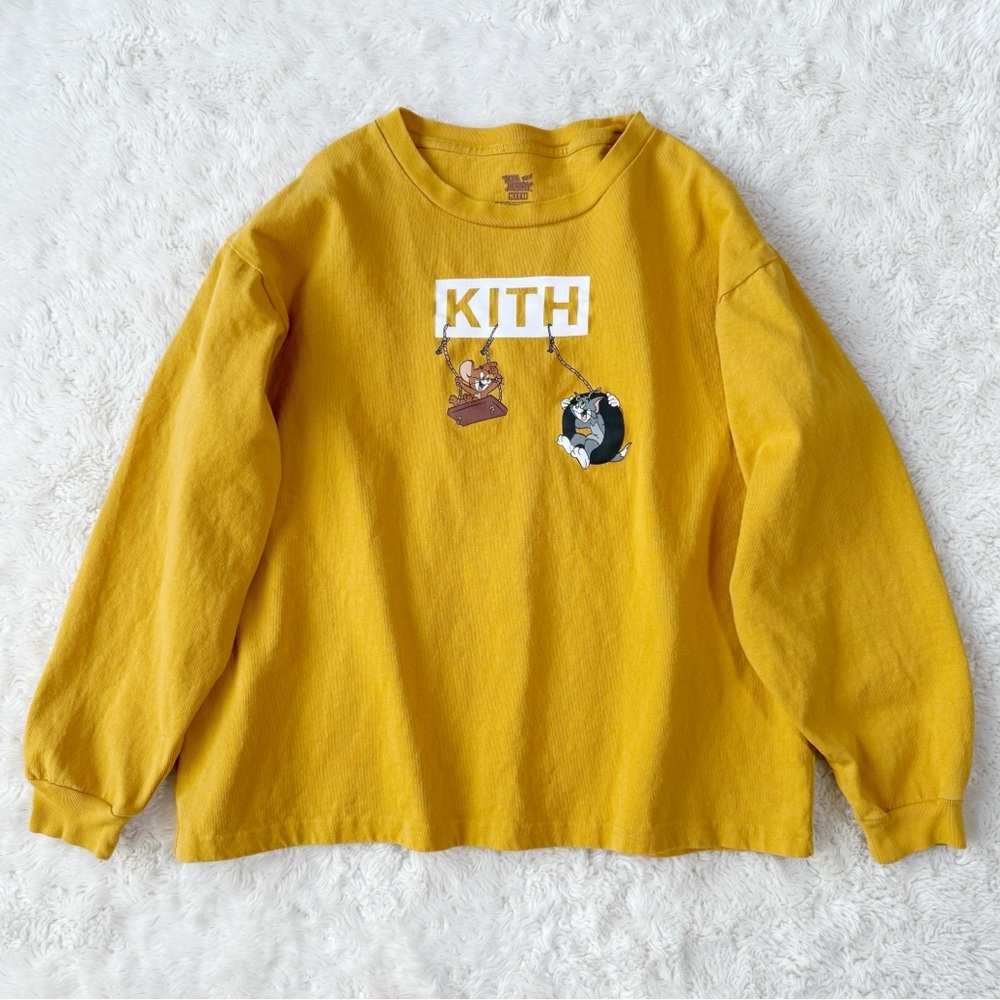 KITH x Tom & Jerry Yellow Cotton Crewneck Long Sleeve Tee MEDIUM Streetwear Y2K